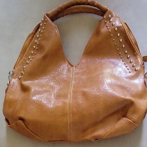 Chic Tan Studded Hobo Bag